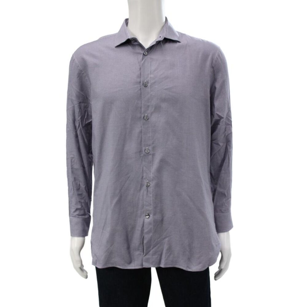 John Varvatos Star USA Mens Plaid Slim Fit Shirt Purple Size 16 32/33